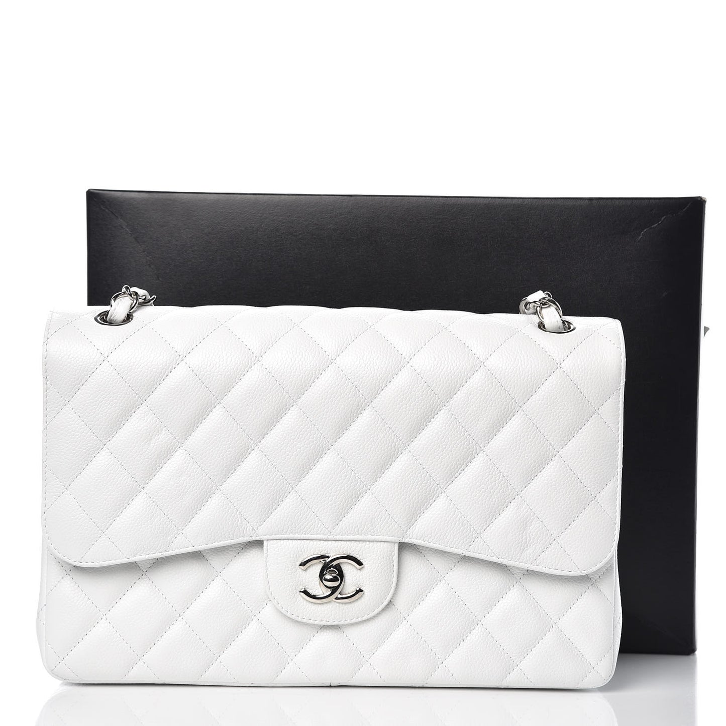 Caviar Quilted Jumbo Double Flap White