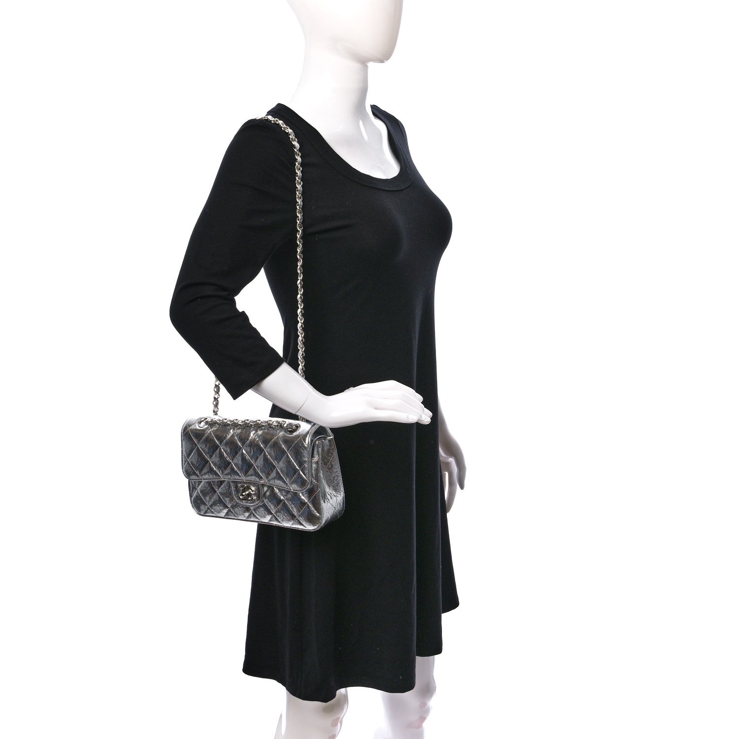 Chanel Hammered Metallic Calfskin Quilted Small Double Flap Silver 2 of 14