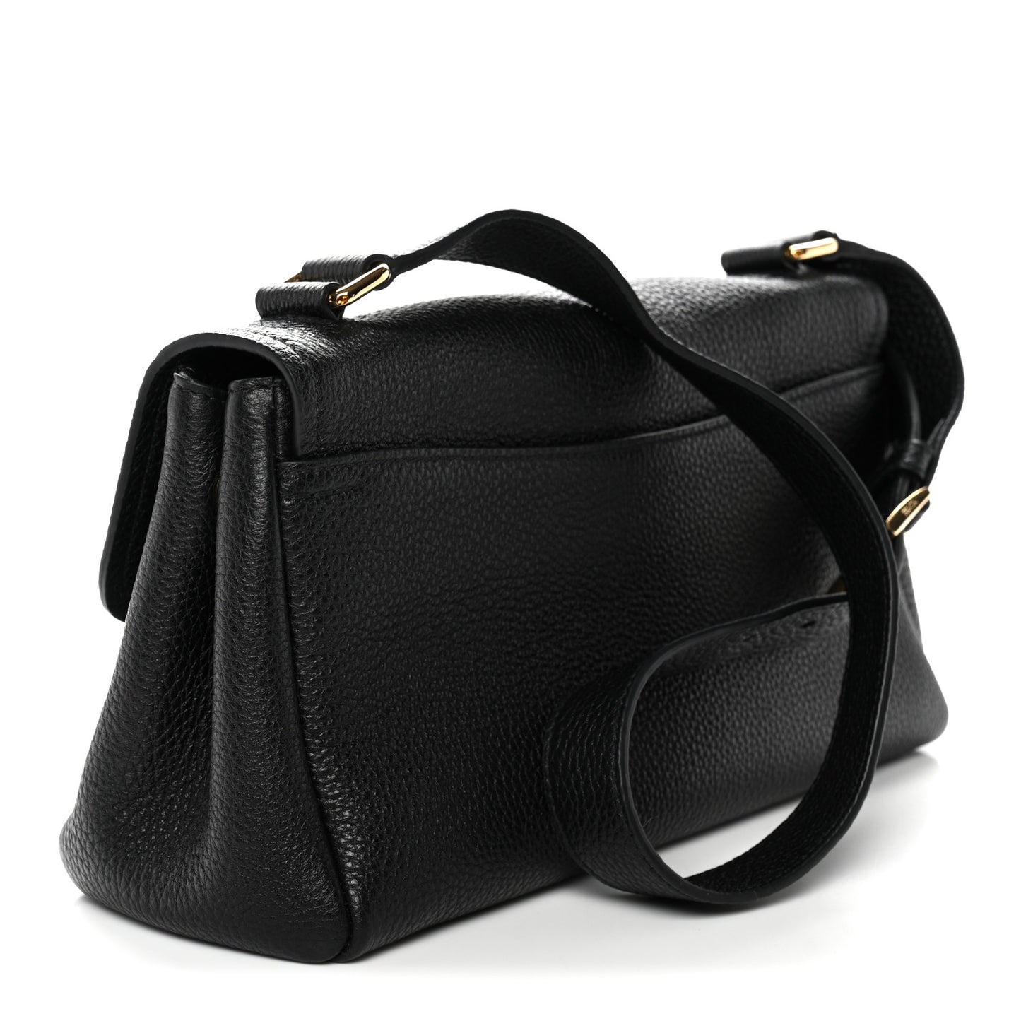 Vitello Daino Soft Flap Shoulder Bag Black