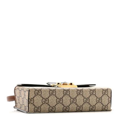 Gucci GG Supreme Monogram Calfskin Mini Padlock Top Handle Shoulder Bag Beige Black Cuir 4 of 13