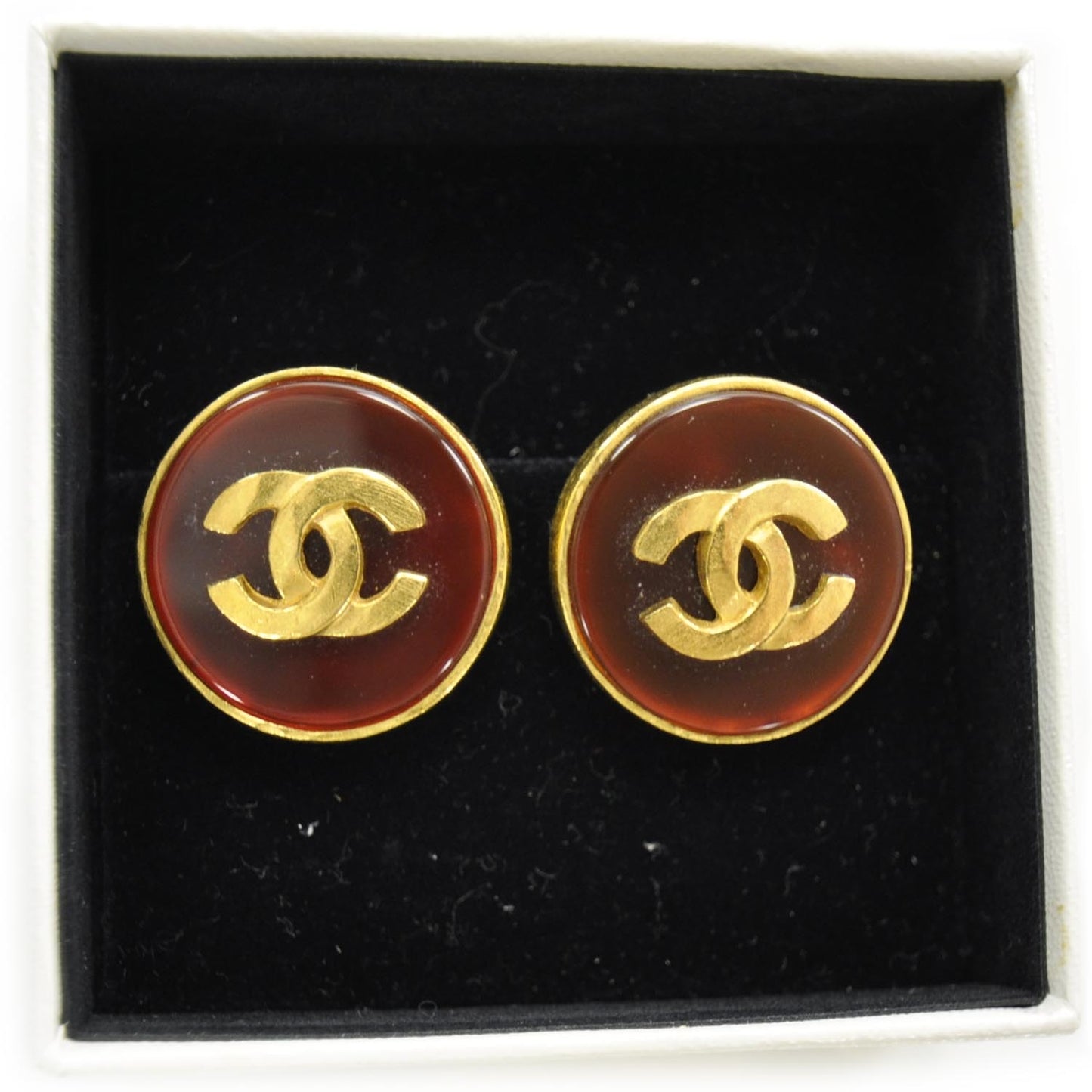 Metal Lucite CC Clip On Earrings Bordeaux Gold