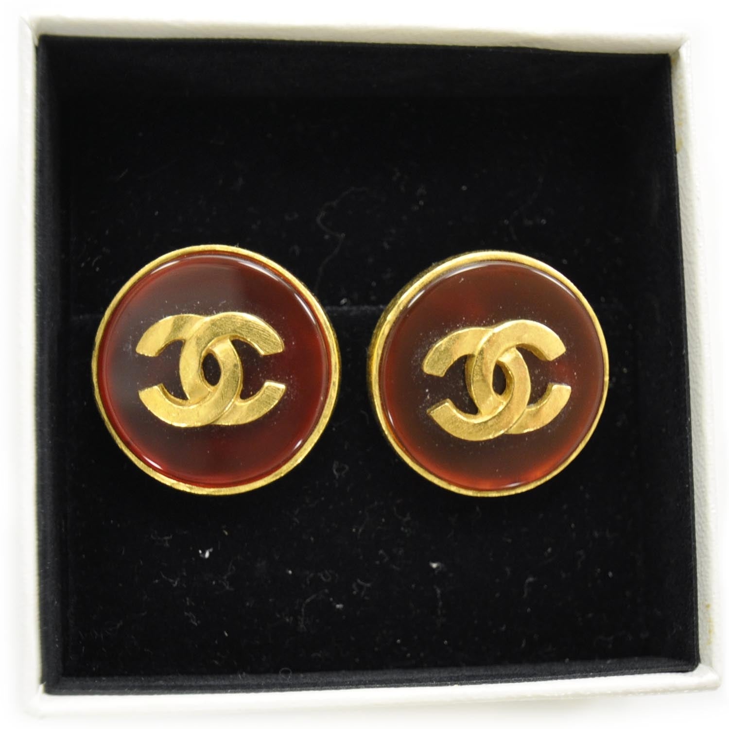 Chanel Metal Lucite CC Clip On Earrings Bordeaux Gold 4 of 6