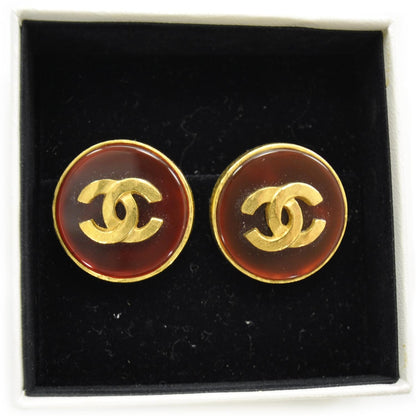 Chanel Metal Lucite CC Clip On Earrings Bordeaux Gold 4 of 6