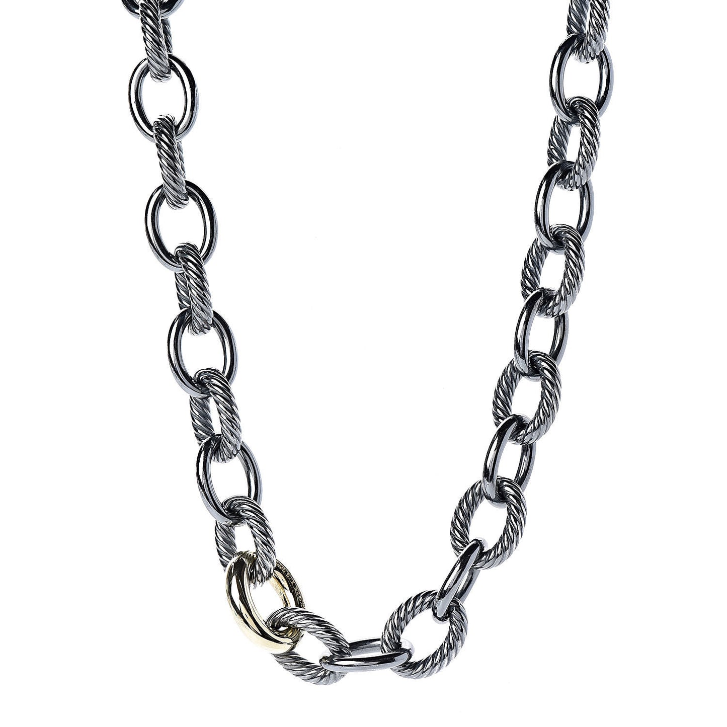Darkened Sterling Silver 14K Yellow Gold 16mm Large Oval Link Necklace