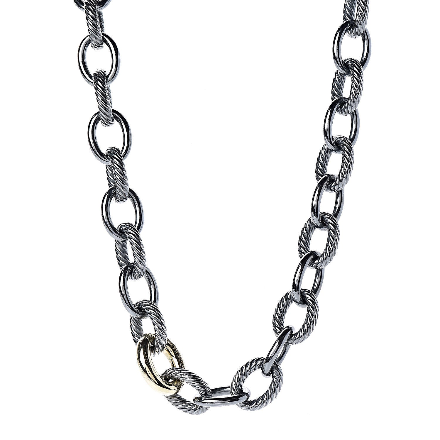 David Yurman Darkened Sterling Silver 14K Yellow Gold 16mm Large Oval Link Necklace 1 of 6