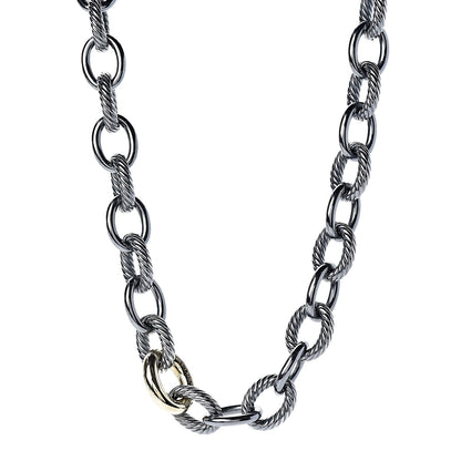 David Yurman Darkened Sterling Silver 14K Yellow Gold 16mm Large Oval Link Necklace 1 of 6