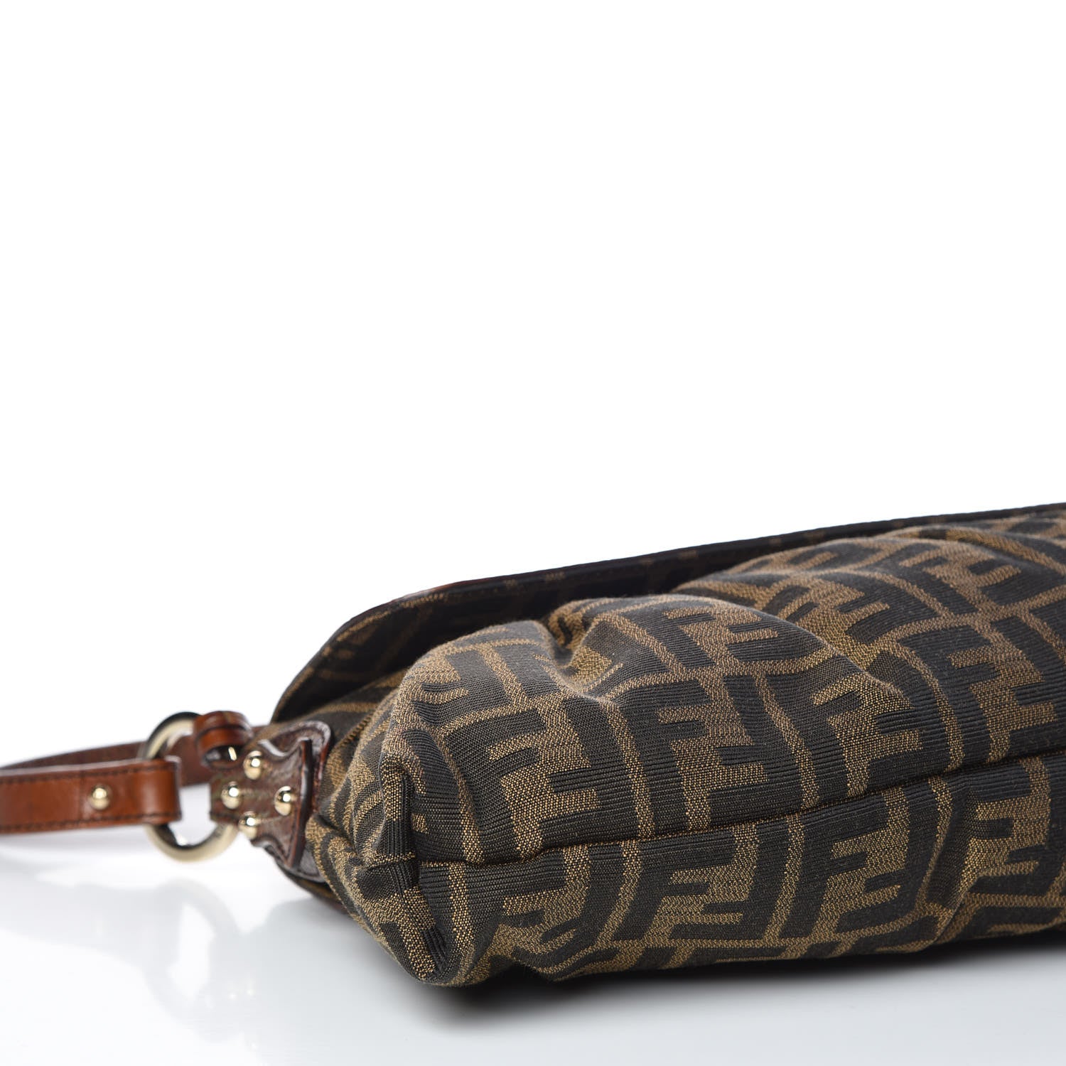 Fendi Zucca Calfskin Crocodile Embossed Small Chef Shoulder Bag Tobacco 10 of 11