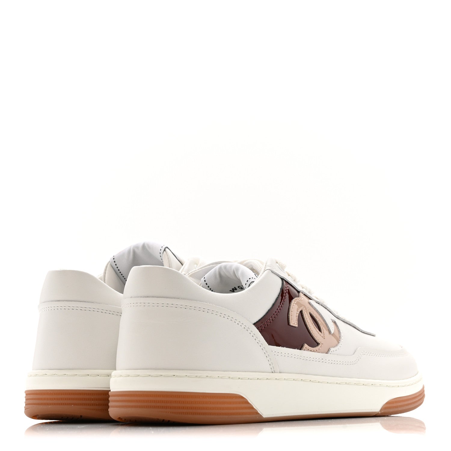 Chanel Calfskin Patent Womens CC Sneakers 36 White Burgundy Beige 5 of 11