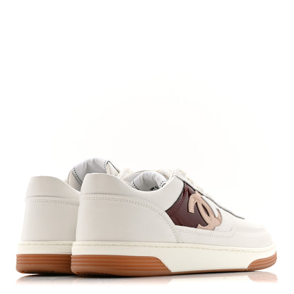 Chanel Calfskin Patent Womens CC Sneakers 36 White Burgundy Beige 5 of 11