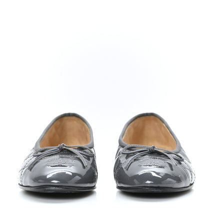 Chanel Patent Calfskin Quilted CC Cap Toe Ballerina Flats 37.5 Grey 2 of 9