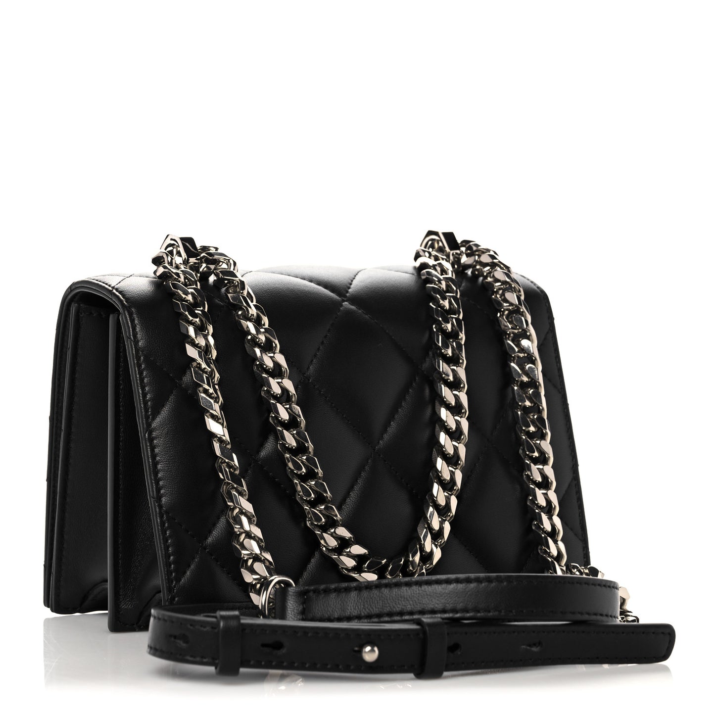 Lambskin Quilted Knuckle Shoulder Bag Black