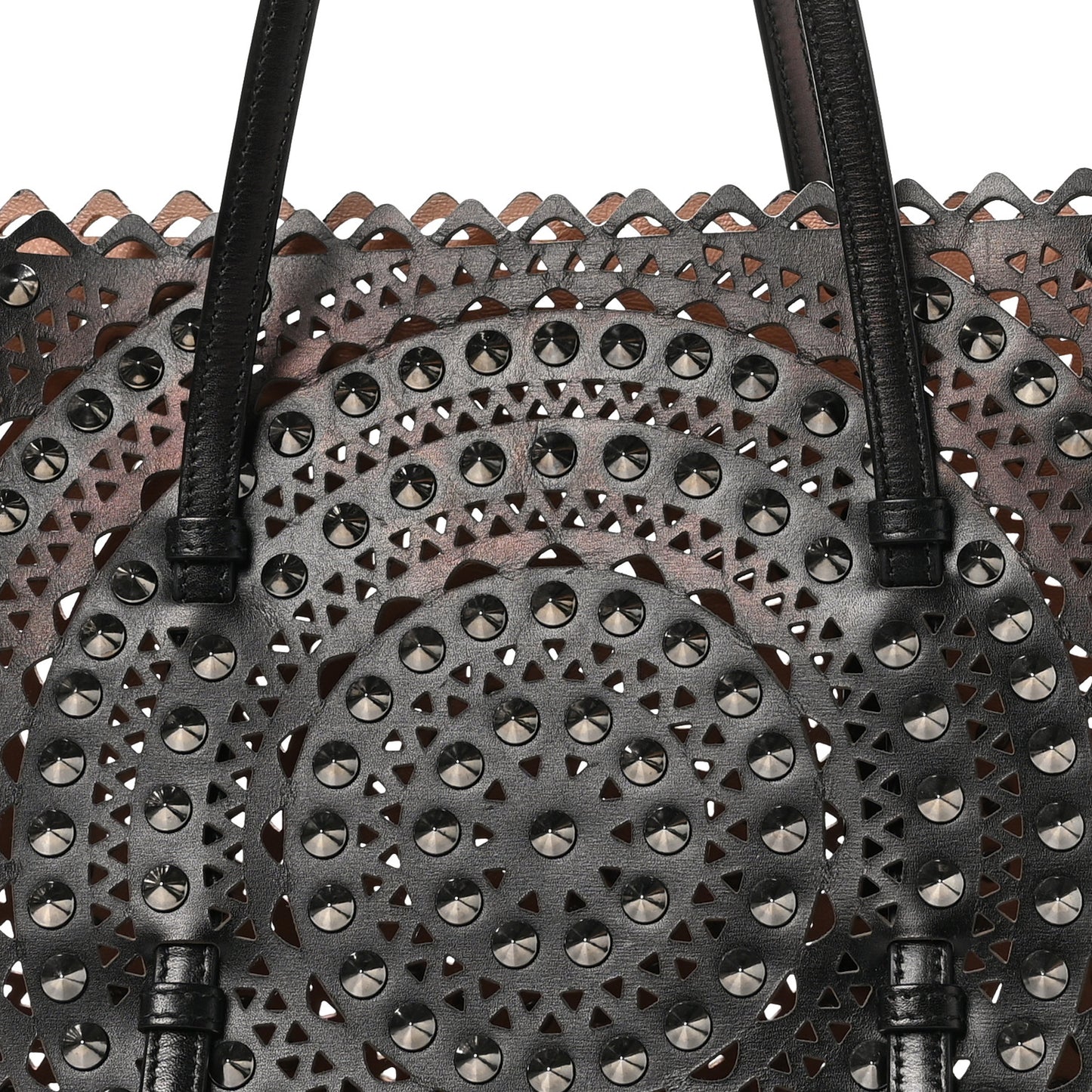 Calfskin Laser Cut Studded Mina 32 Tote Tote Black