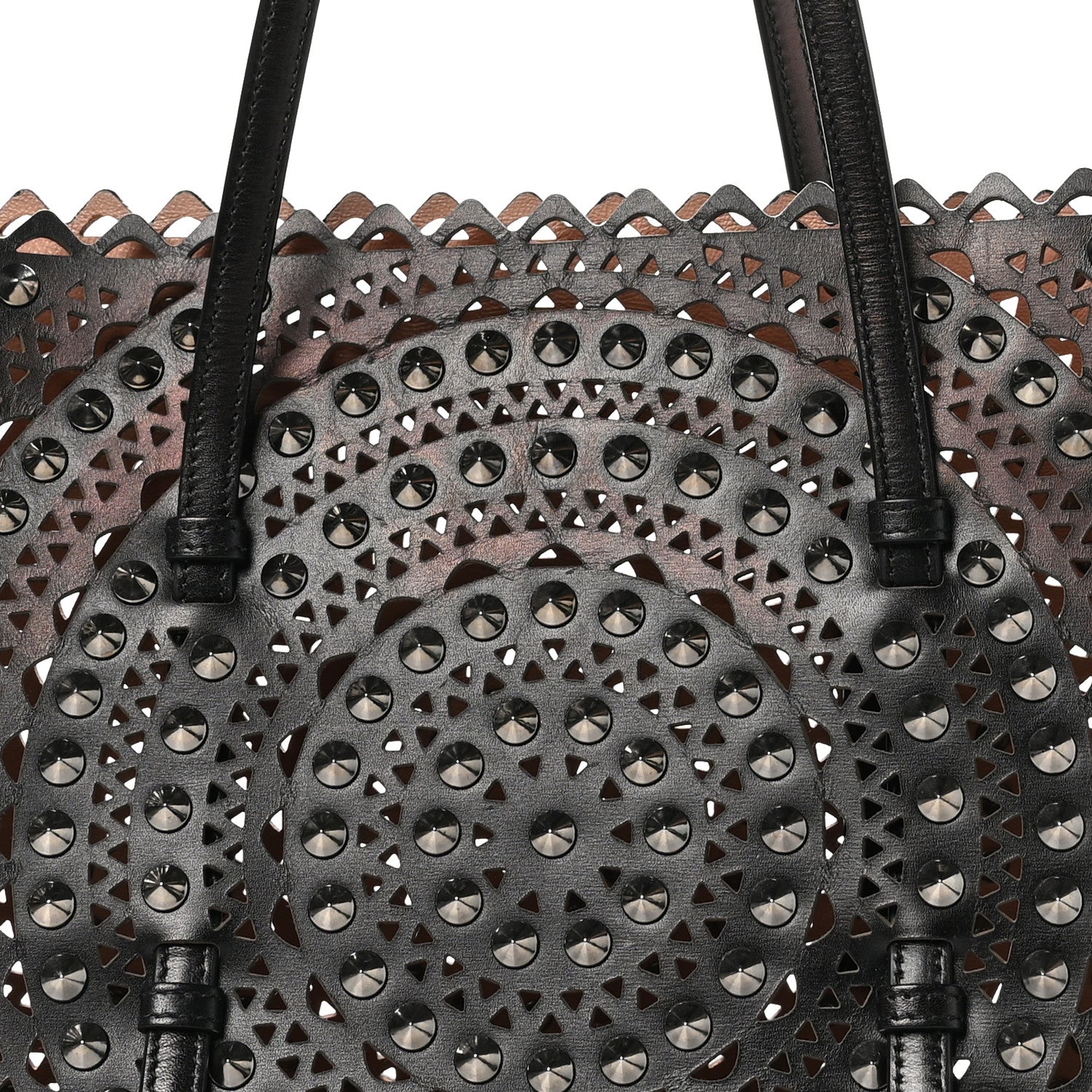 Alaia Calfskin Laser Cut Studded Mina 32 Tote Tote Black 8 of 12