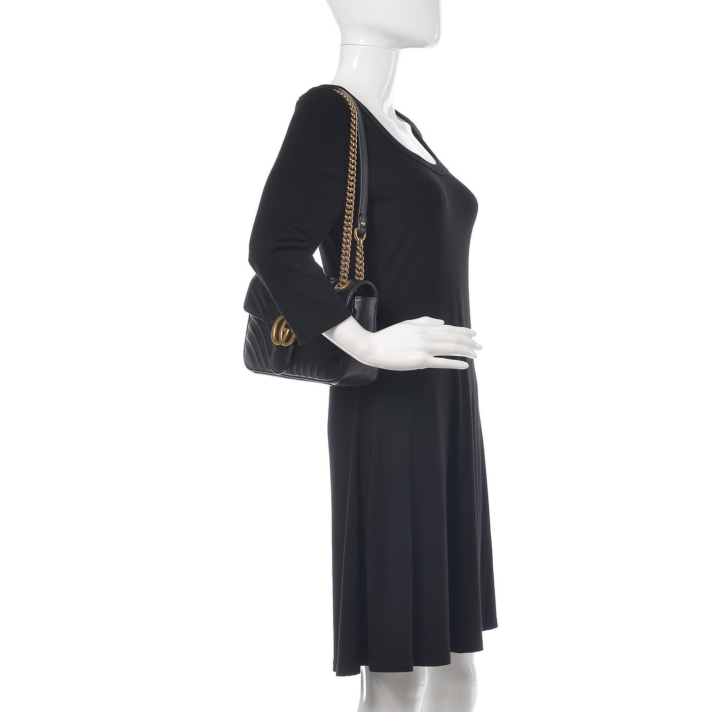 Calfskin Matelasse Small GG Marmont Shoulder Bag Black