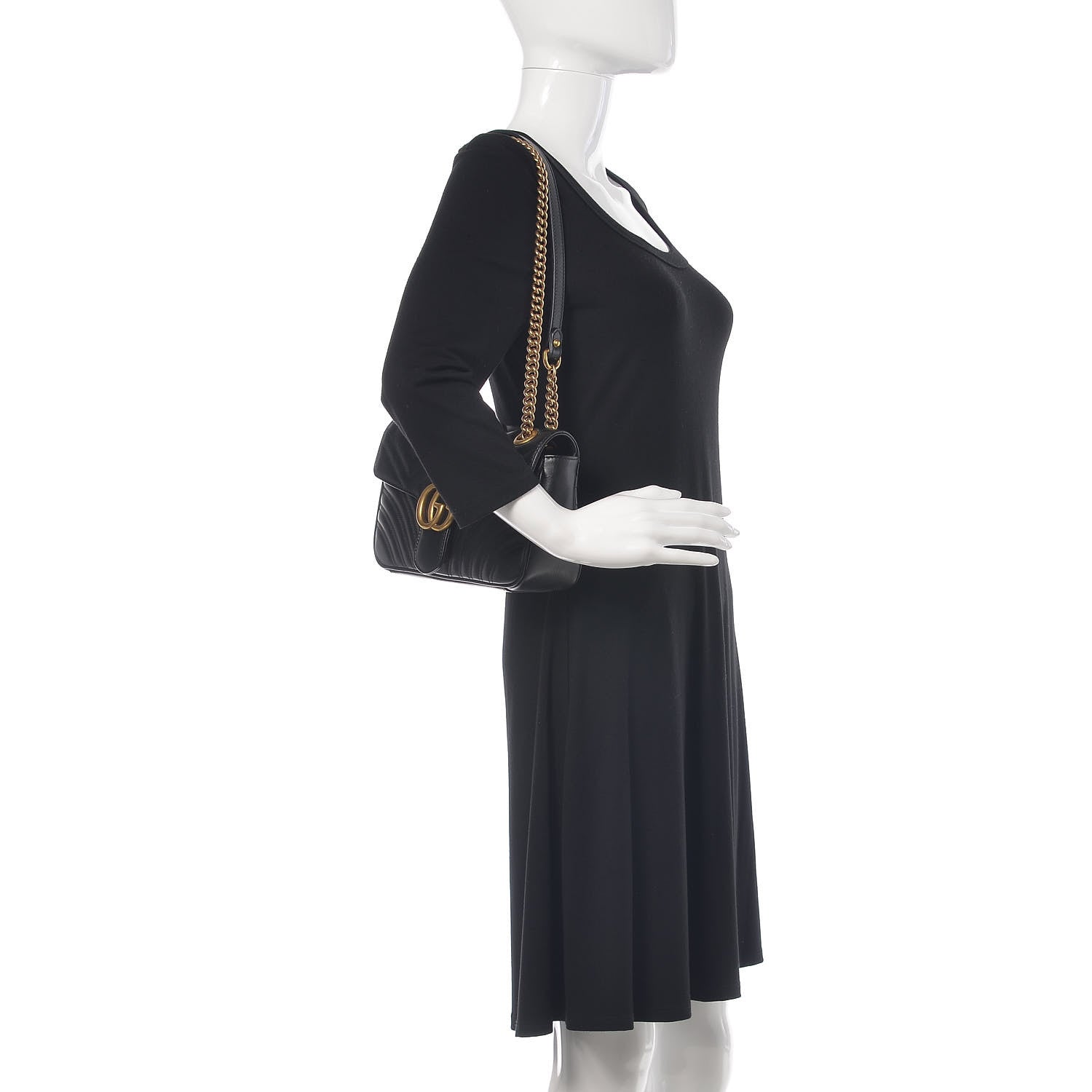 Gucci Calfskin Matelasse Small GG Marmont Shoulder Bag Black 2 of 9