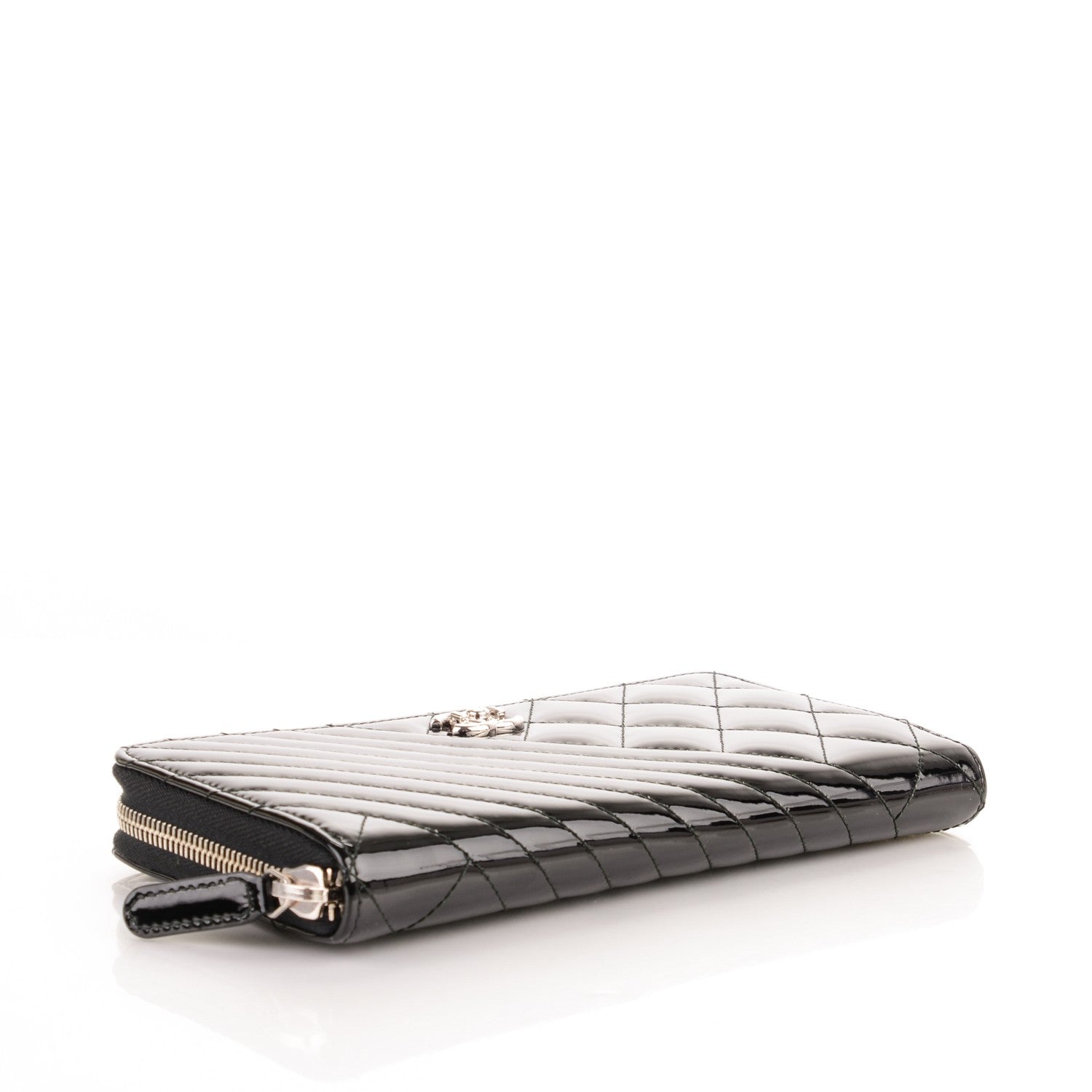 Chanel Patent Quilted Coco Boy Zip Around Wallet Black 4 of 8