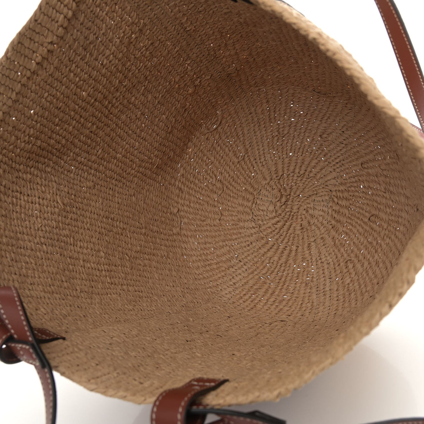 Raffia Calfskin Large Basket Tote Tan