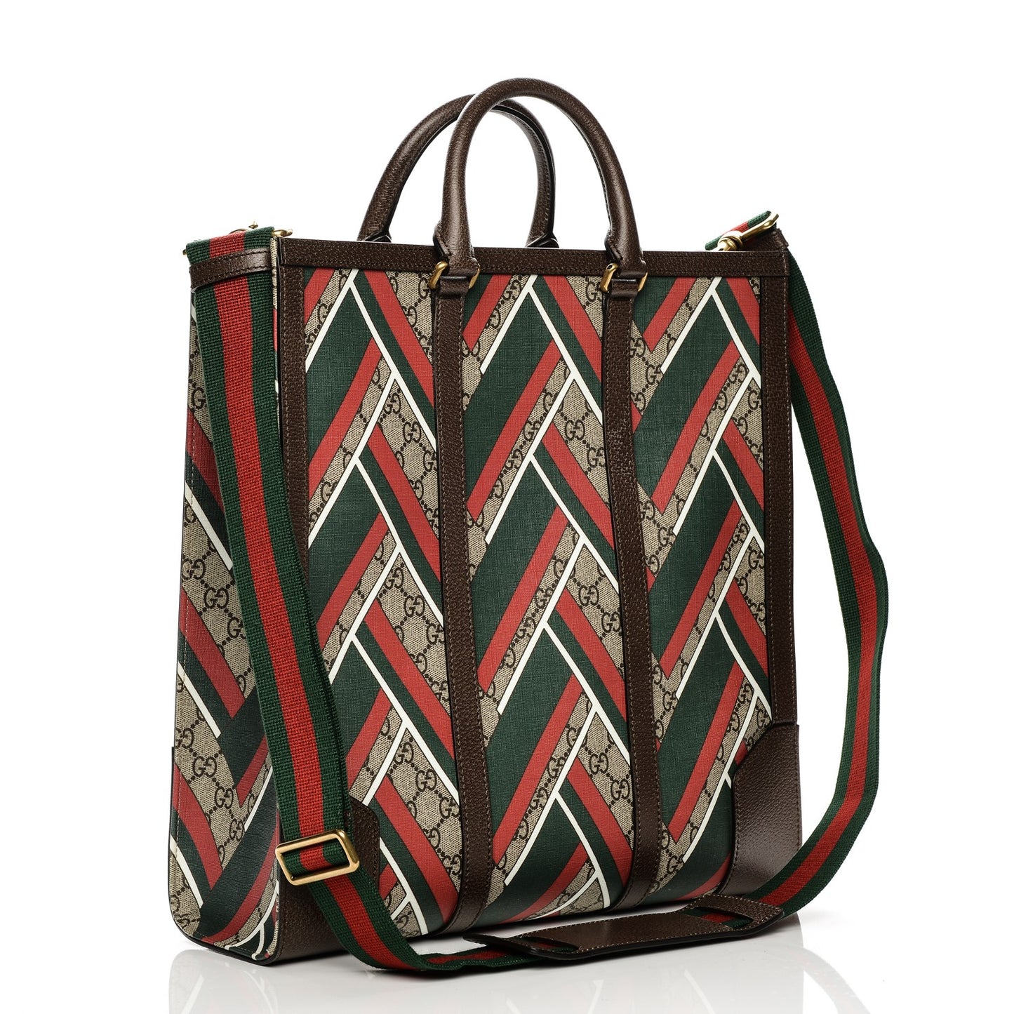GG Supreme Monogram Chevron Web Vertical Tote Beige Green Red New Acero
