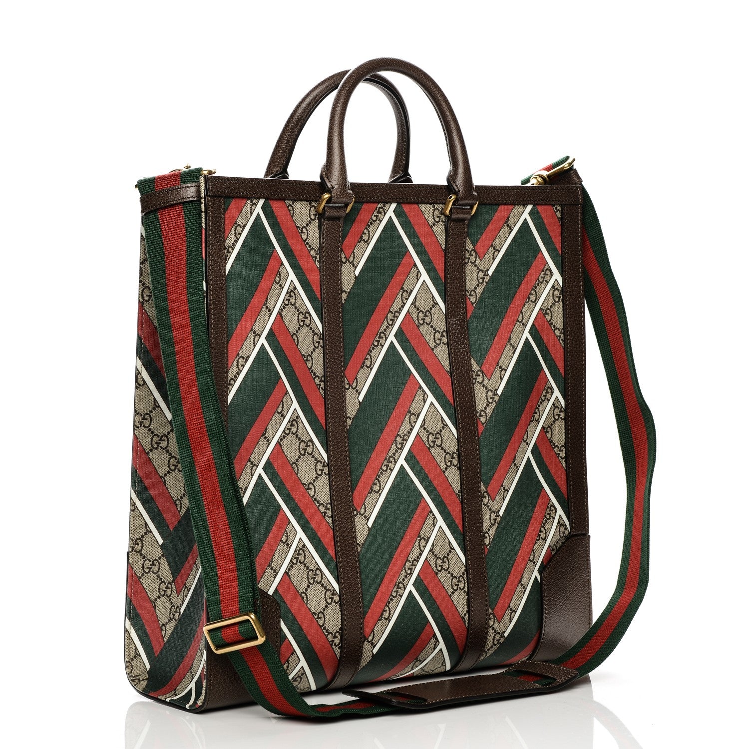 Gucci GG Supreme Monogram Chevron Web Vertical Tote Beige Green Red New Acero 3 of 8