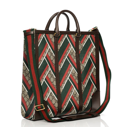 Gucci GG Supreme Monogram Chevron Web Vertical Tote Beige Green Red New Acero 3 of 8