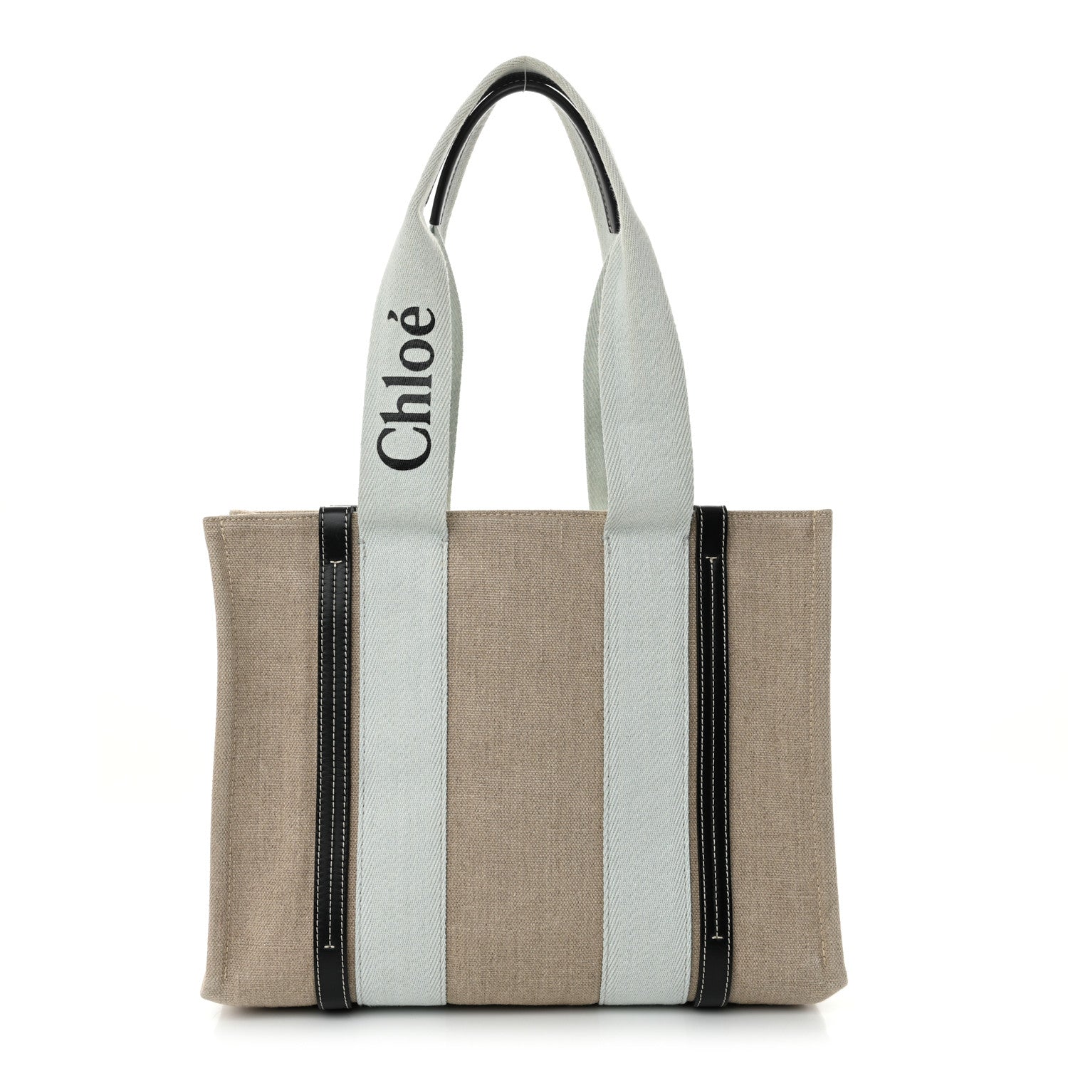 Chloe Cotton Calfskin Medium Woody Ribbon Tote White Blue 1 of 12
