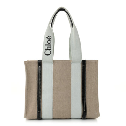 Chloe Cotton Calfskin Medium Woody Ribbon Tote White Blue 1 of 12