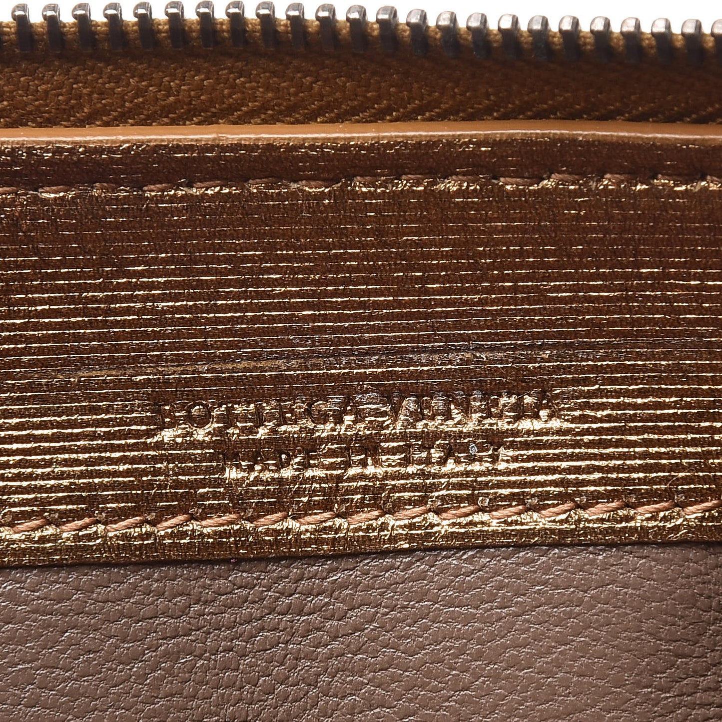 Metallic Grosgrain Intrecciato Zip Around Wallet Dark Gold