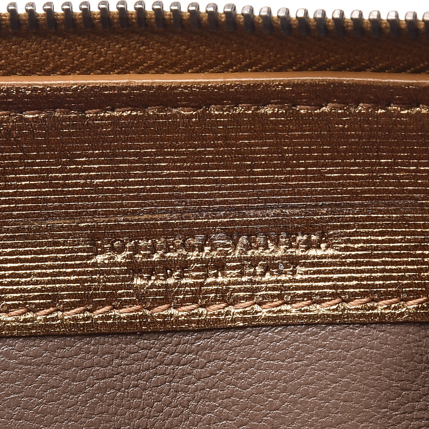 Bottega Veneta Metallic Grosgrain Intrecciato Zip Around Wallet Dark Gold 8 of 11