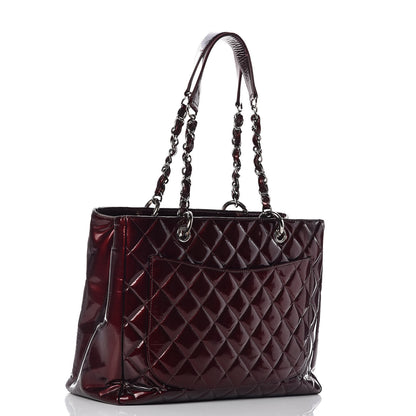 Chanel Patent Quilted Grand Shopping Tote GST Dark Bordeaux 3 of 17