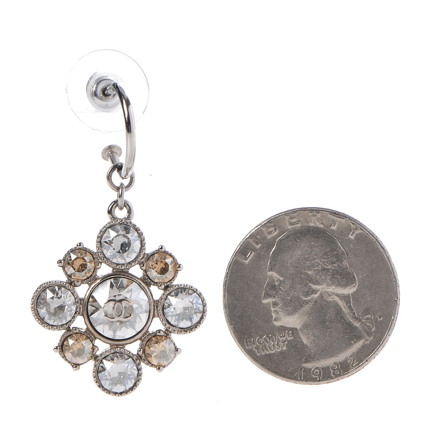 Crystal CC Drop Earrings Silver
