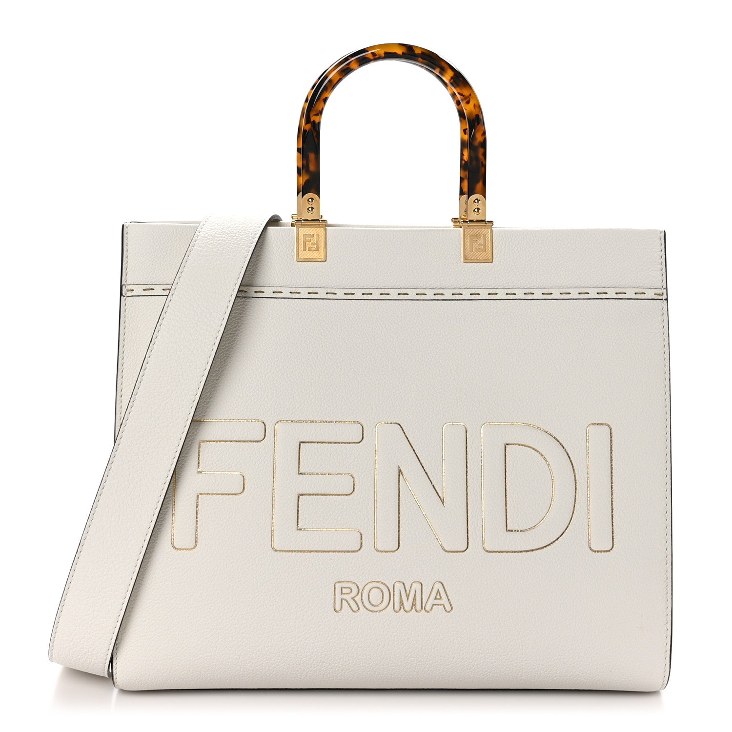 Fendi Vitello King Plexiglass Medium Fendi Sunshine Shopper Tote Bianco Ice Oro 1 of 10