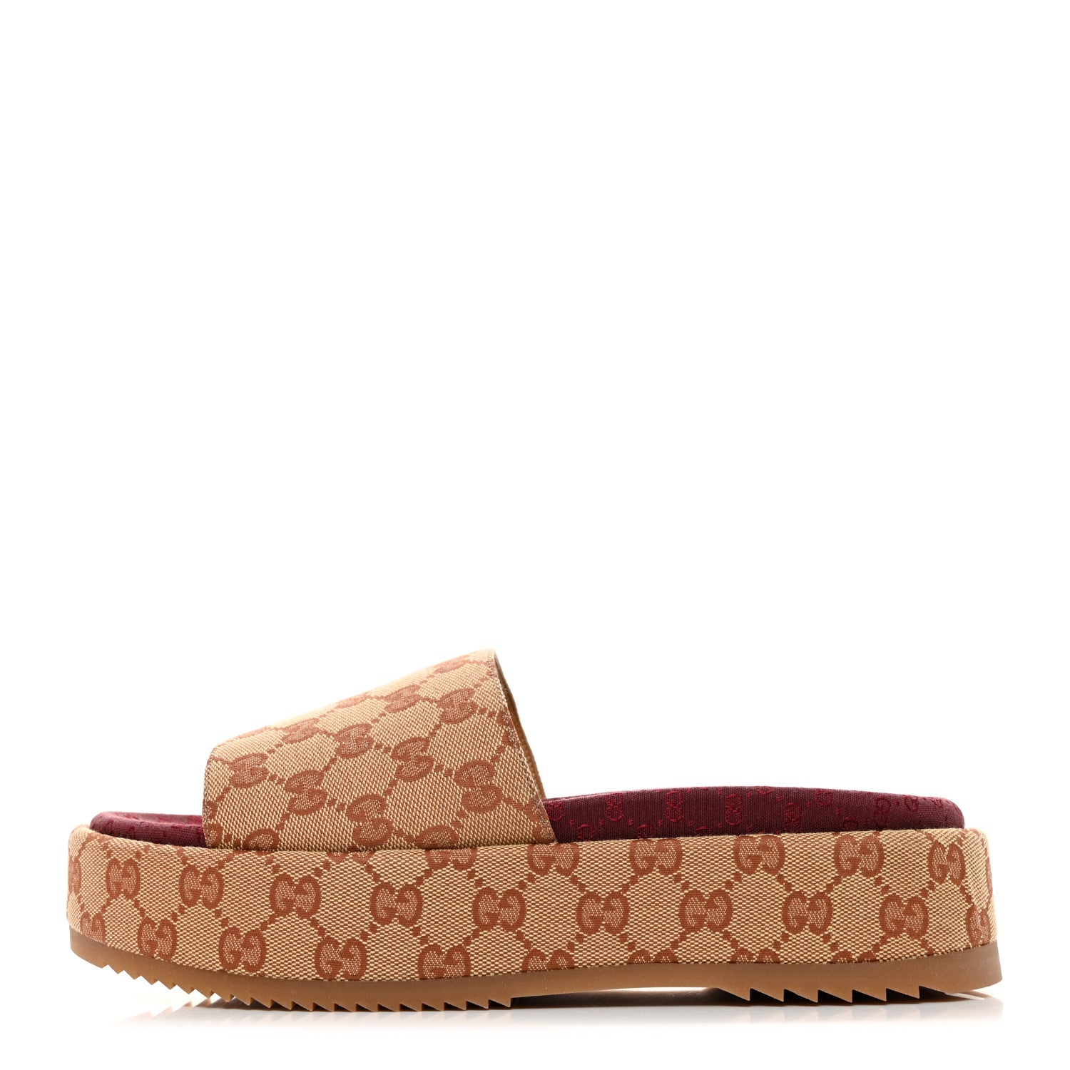 Gucci Canvas GG Monogram Angelina Platform Slide Sandals 41 Beige Ruggine 1 of 8