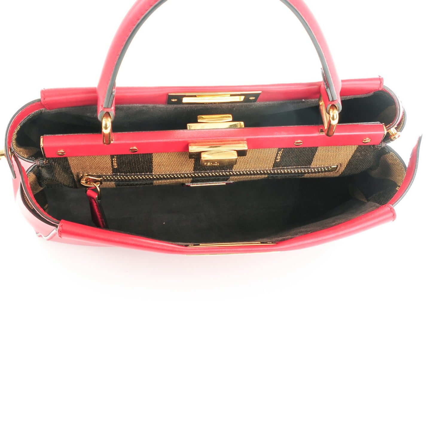 Vitello Morgan Fabric Jacquard Pequin Medium Peekaboo Iconic Satchel Mattone Tobacco Black