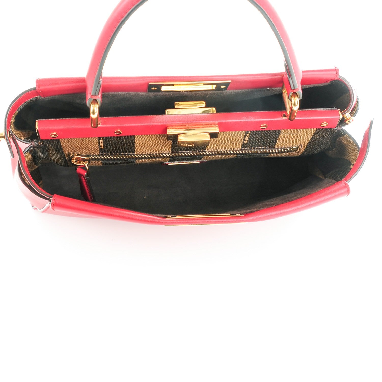 Fendi Vitello Morgan Fabric Jacquard Pequin Medium Peekaboo Iconic Satchel Mattone Tobacco Black 5 of 7