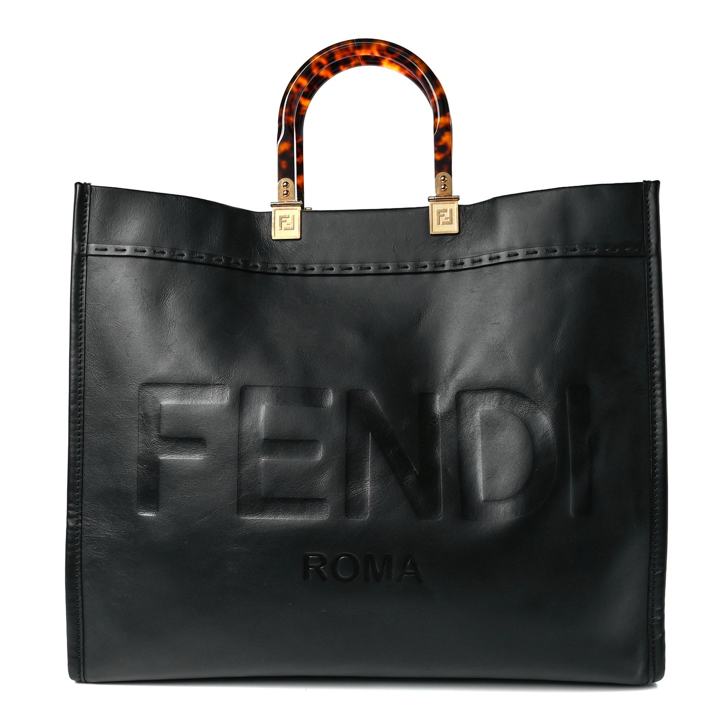 Vitello King Plexiglass Large Fendi Sunshine Shopper Tote Black