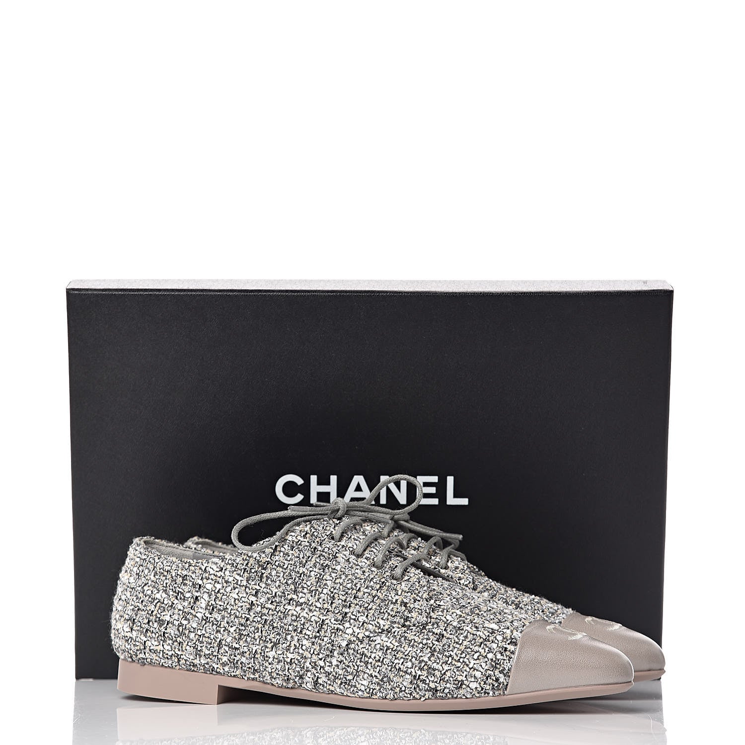 Chanel Tweed Lambskin Cap Toe Loafers 36 Grey Multicolor 9 of 9