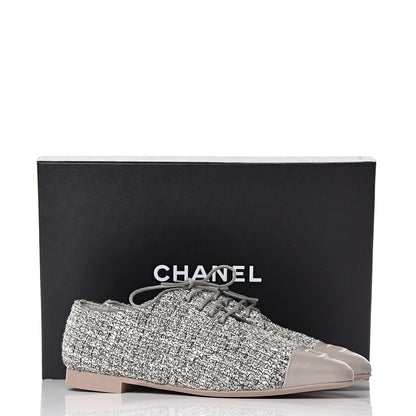 Chanel Tweed Lambskin Cap Toe Loafers 36 Grey Multicolor 9 of 9
