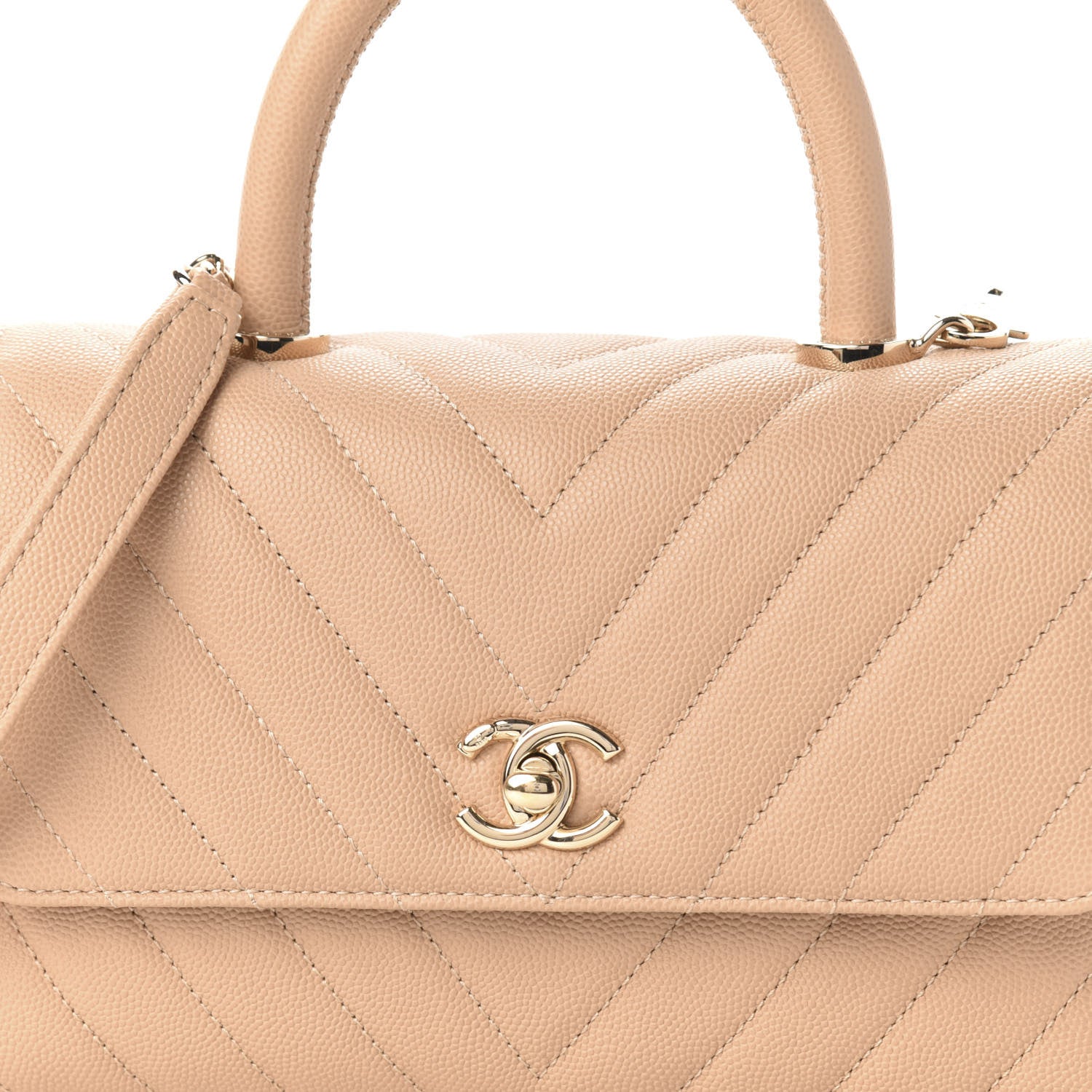Chanel Caviar Chevron Quilted Mini Coco Handle Flap Beige 10 of 10