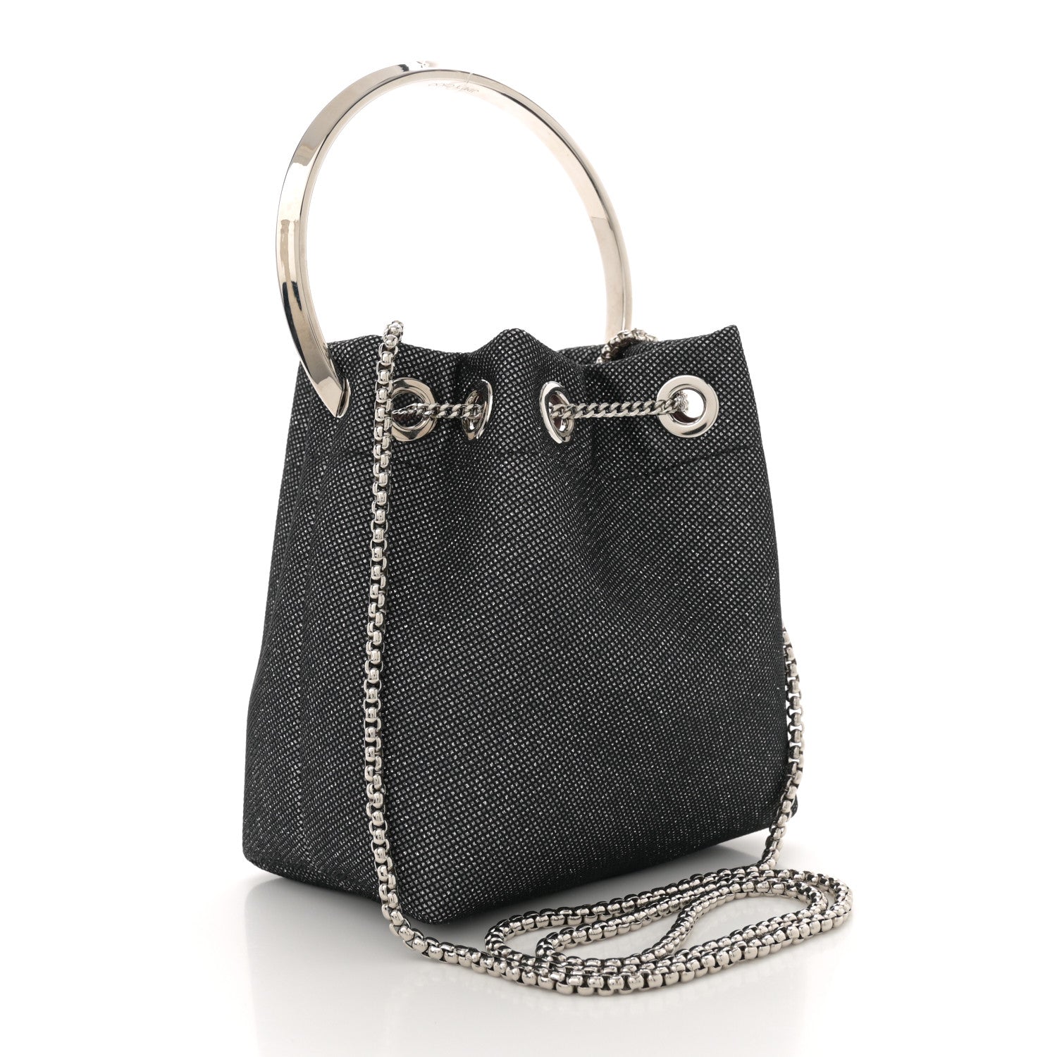 Jimmy Choo Metallic Fabric Bon Bon Bag Bucket Bag Silver 3 of 11