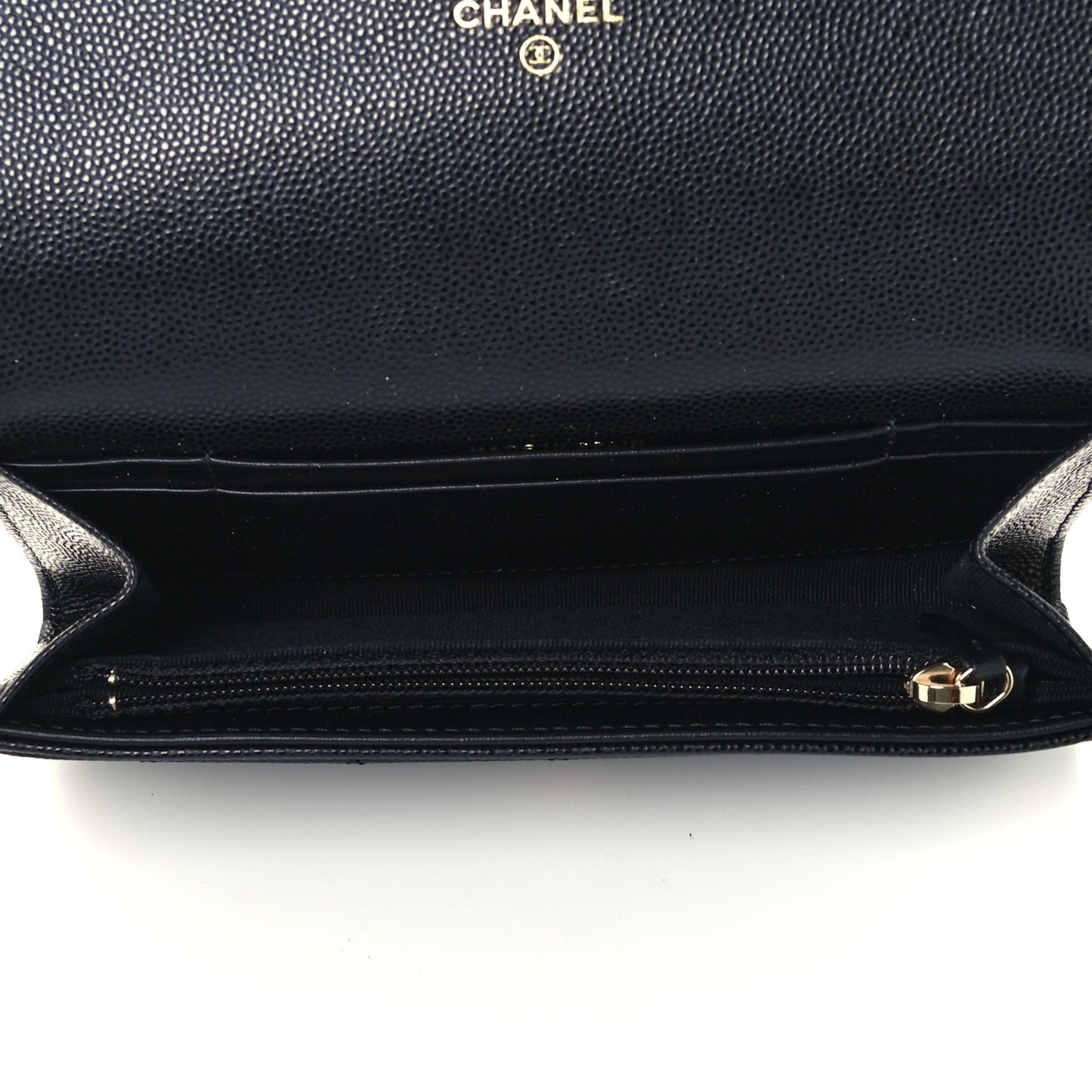 Caviar Quilted Crystal CC Large Gusset Flap Wallet Black