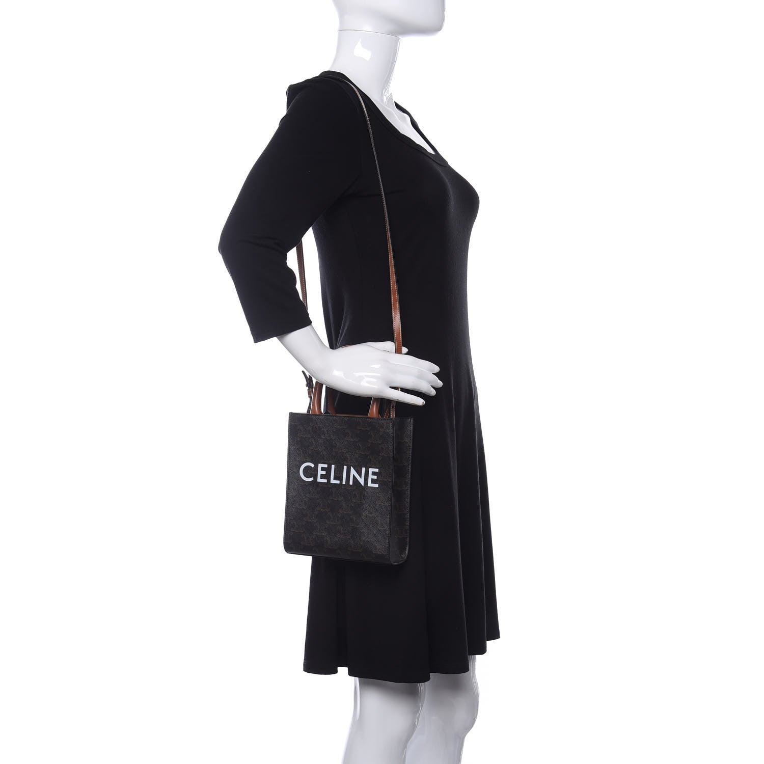 Celine Triomphe Canvas Calfskin Mini Vertical Cabas Tan 2 of 9