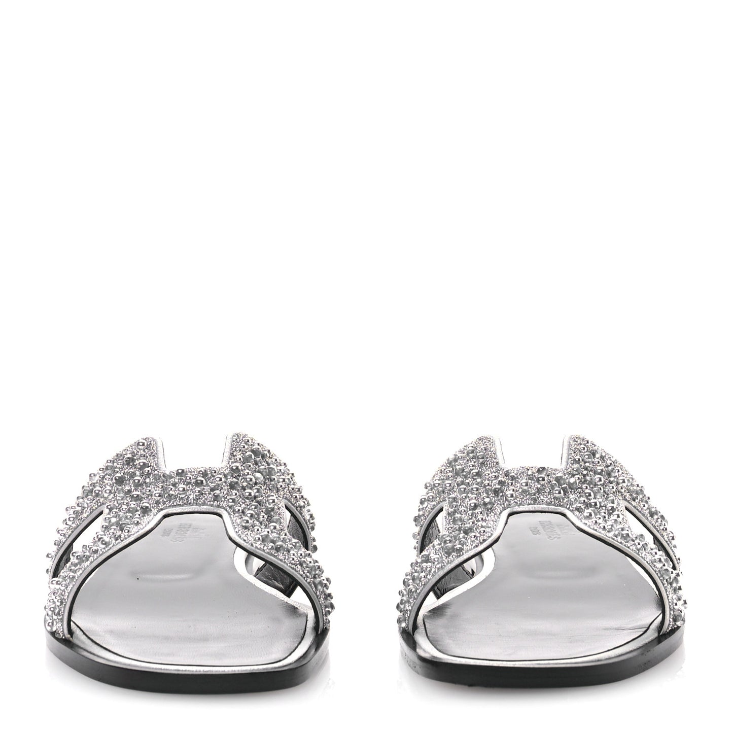 Velvet Goatskin Crystal Beads Oran Sandals 37 Gris Argente