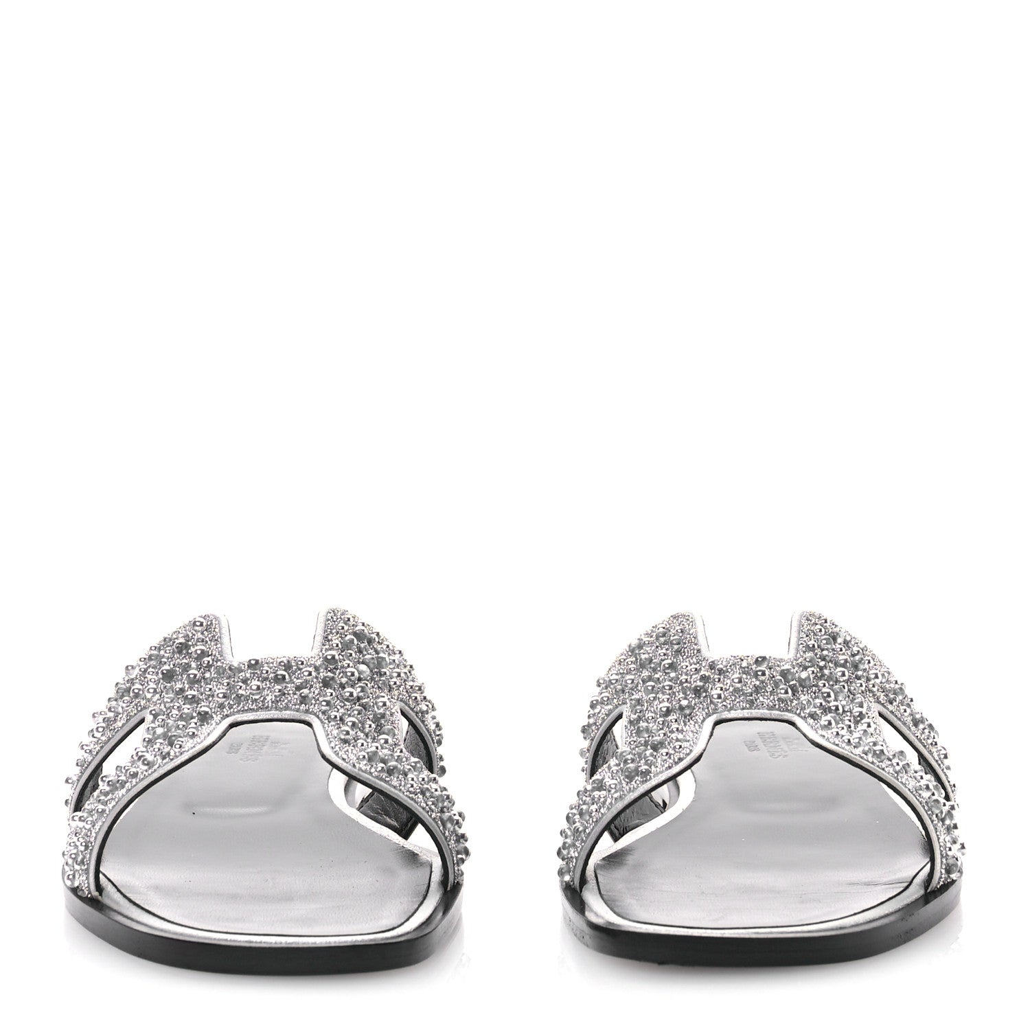 Hermes Velvet Goatskin Crystal Beads Oran Sandals 37 Gris Argente 3 of 10