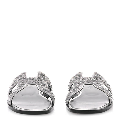 Hermes Velvet Goatskin Crystal Beads Oran Sandals 37 Gris Argente 3 of 10