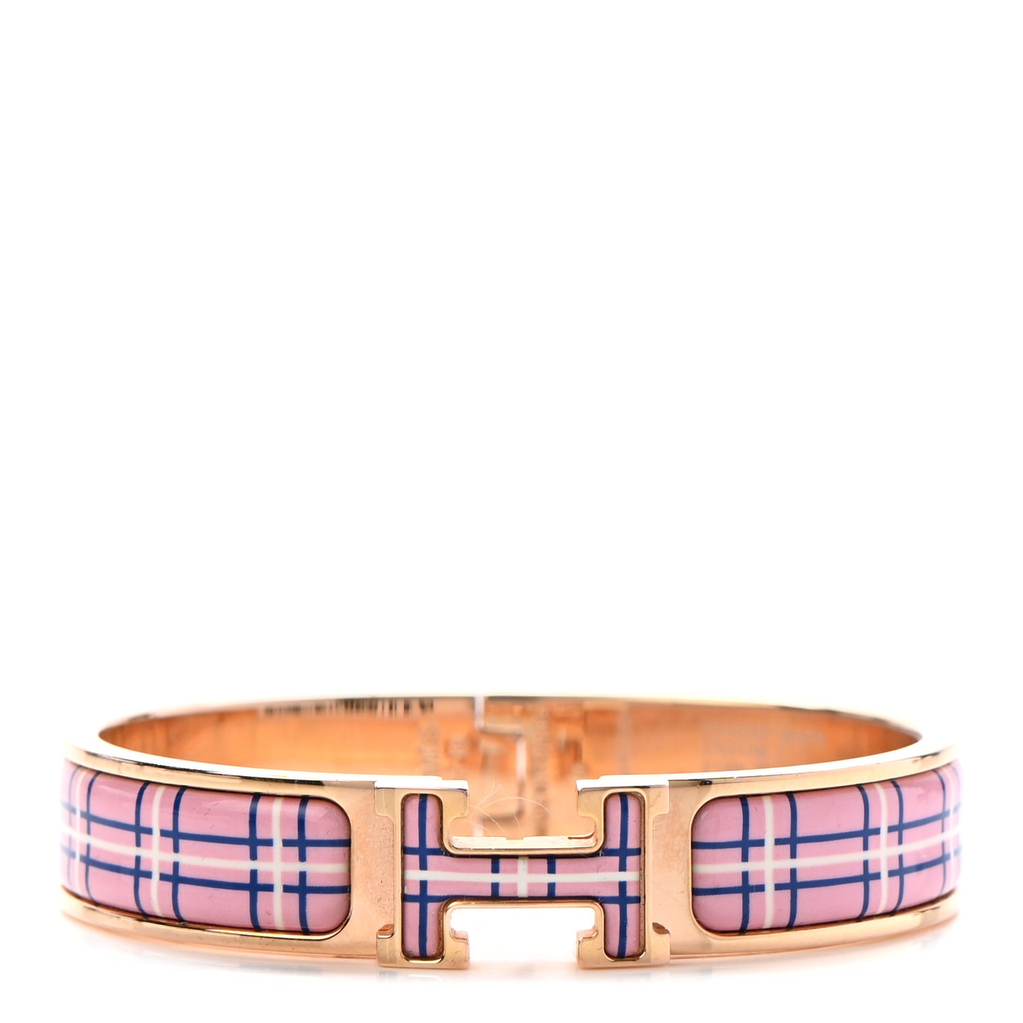 Enamel Narrow Clic Clac H Tartan Bracelet PM Pink Delirium