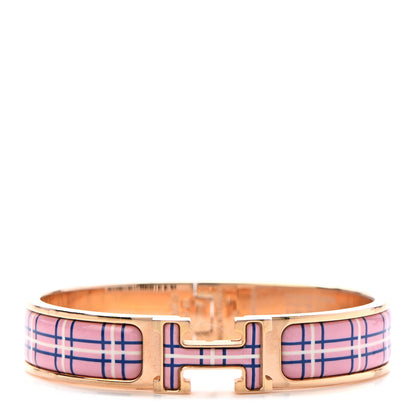Hermes Enamel Narrow Clic Clac H Tartan Bracelet PM Pink Delirium 1 of 6