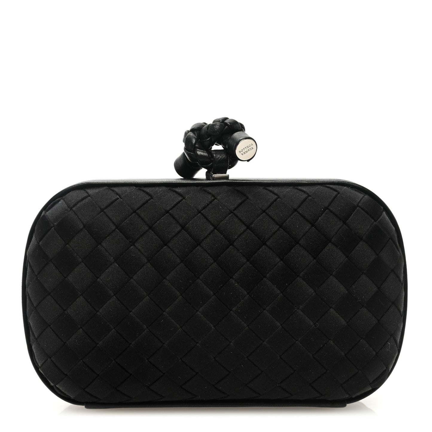 Satin Intrecciato Impero Stretch Knot Clutch Black