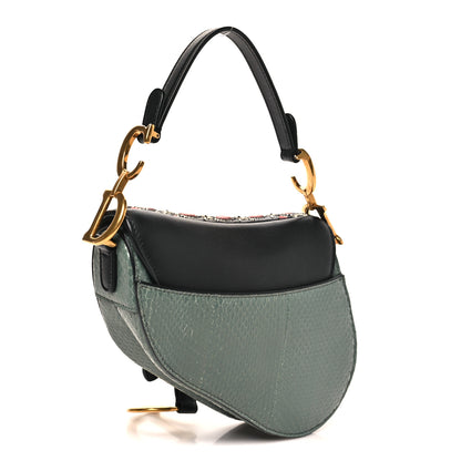 Christian Dior Beaded Calfskin Snakeskin Mini Saddle Bag Green 3 of 10