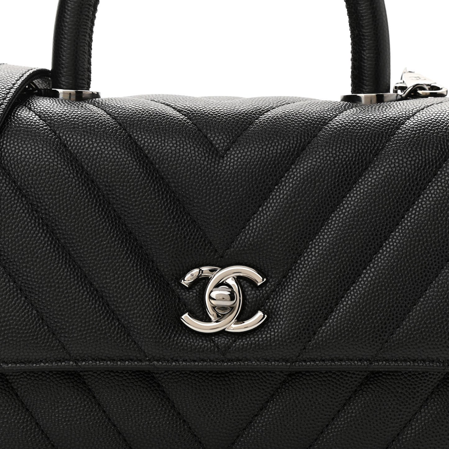Caviar Chevron Quilted Mini Coco Handle Flap Black