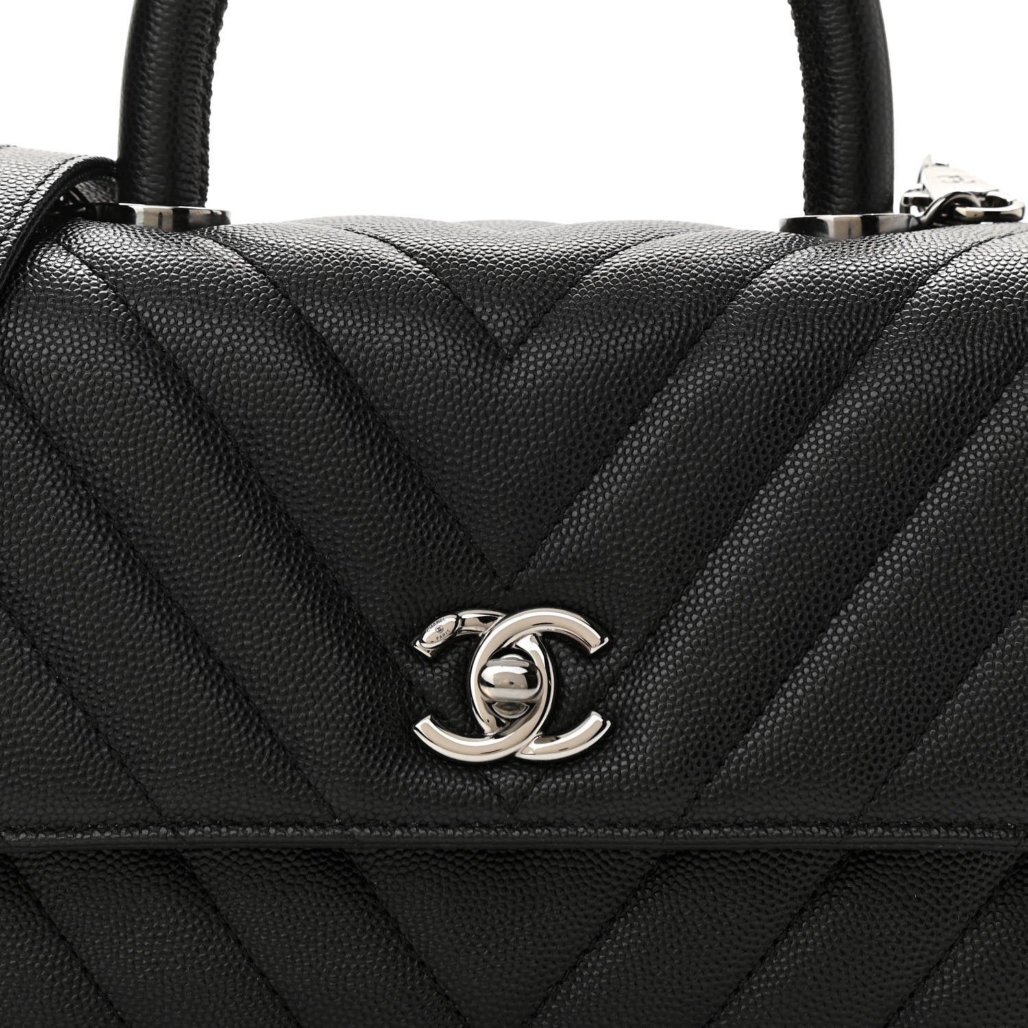 Chanel Caviar Chevron Quilted Mini Coco Handle Flap Black 8 of 11